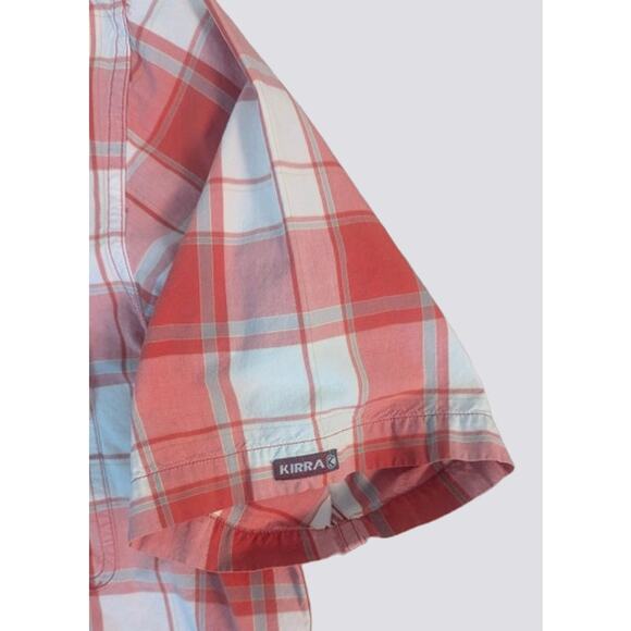 KIRRA Mens Short Sleeve 100% Cotton Plaid Check Button Front Shirt Size Large - Picture 3 of 5